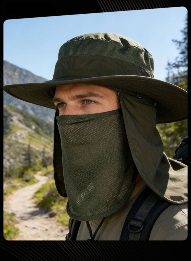 Sharpdo Men Summer Sun Protection Fishing Neck Face Flap Hat With Wide Brim Green - Image 2